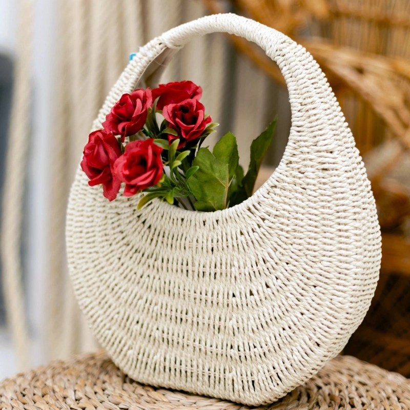 Saint-Tropez Half-Moon Straw Bag - Ivory Dune
