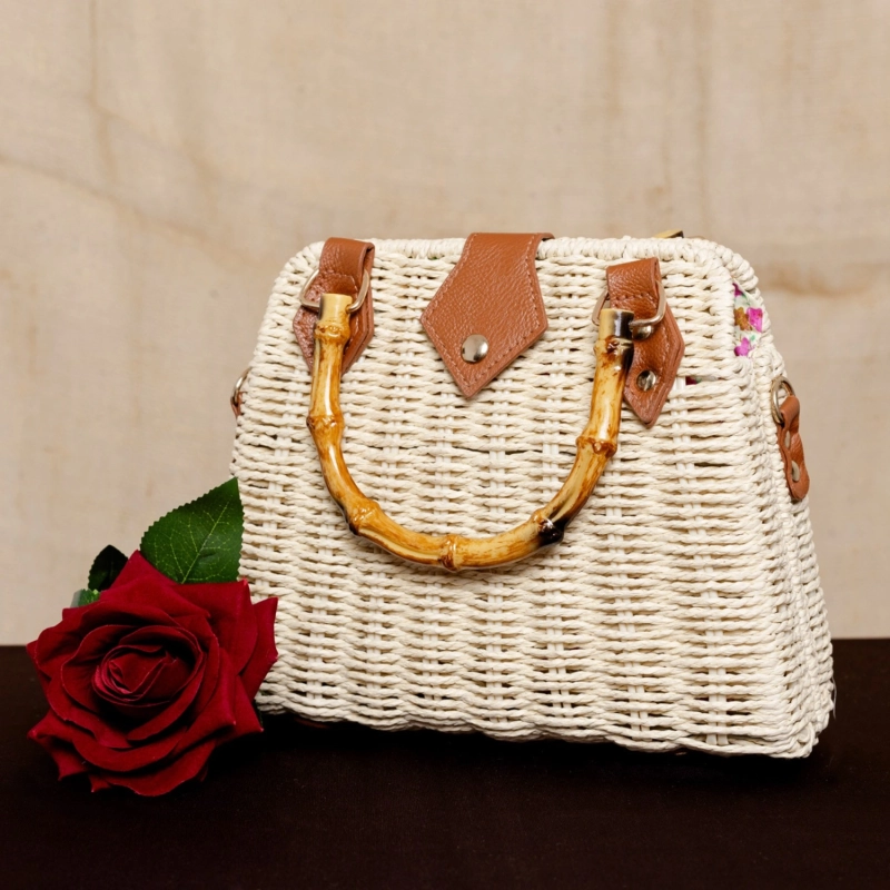 Tulum Bamboo Summer Straw Bag - Dune Beige