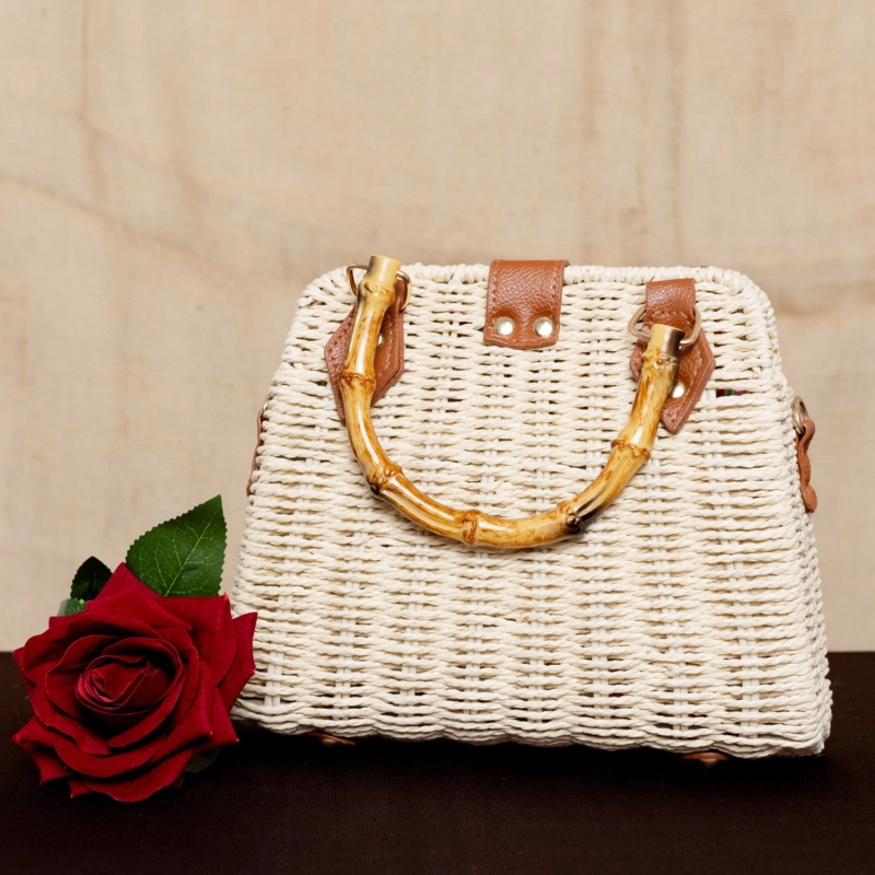 Tulum Bamboo Summer Straw Bag - Dune Beige