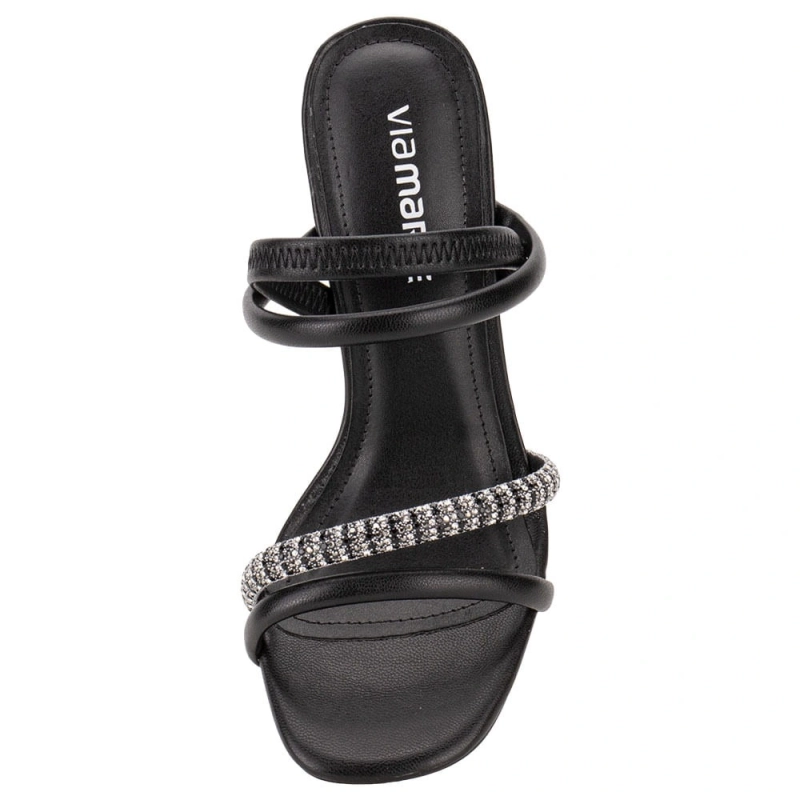 Women's Strappy Rhinestone Heel Black
