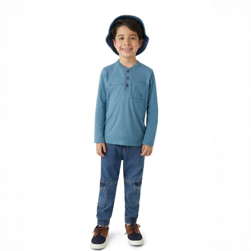 Boys' Stretch Denim Jogger Pants &ndash; Cargo Style with Drawstring Waist - Blue