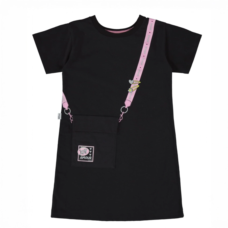 Girls' Dress with Glitter Bag Strap - Black