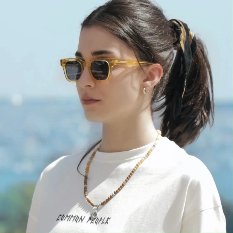 نظارة شمسية- جيمي  للجنسين - أصفر كريستال مع عدسات سموكي
