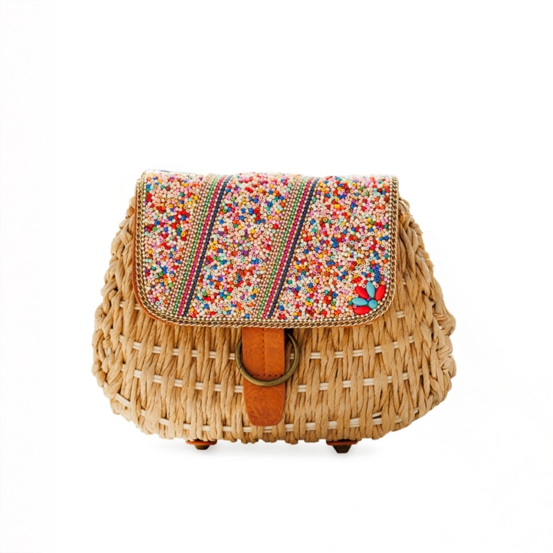 Amalfi Beads Straw Bag- Golden Sand