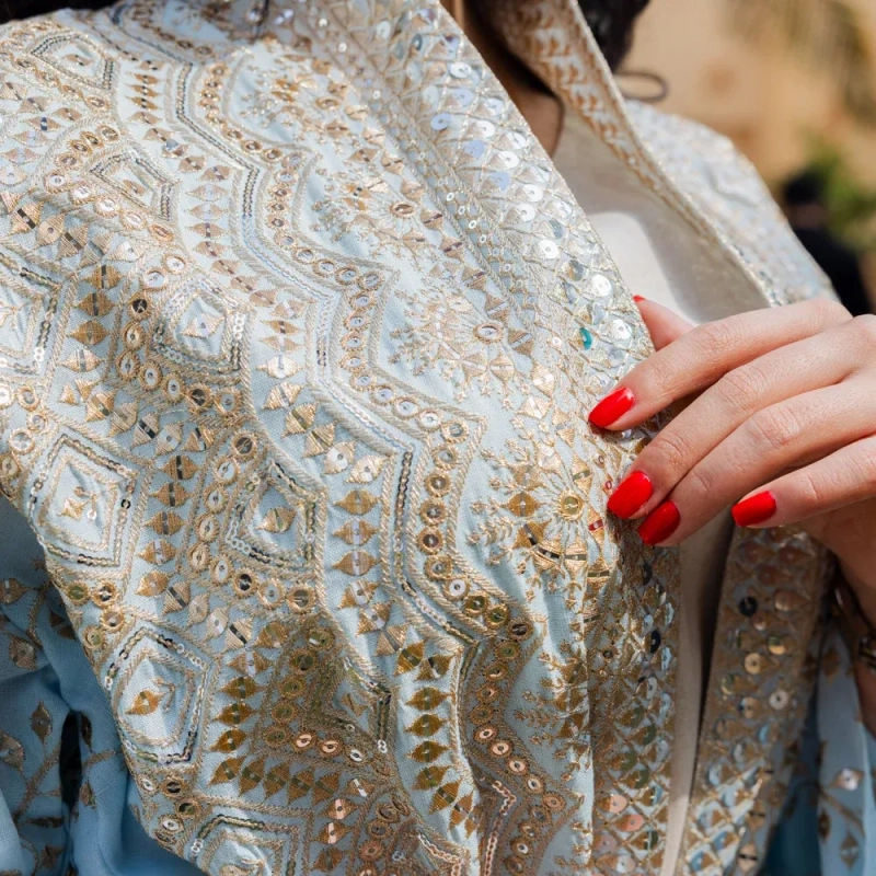 Women's Elegant Regular-Fit Open Abaya with Inner Dress - Embroidered Linen, Elegant Daily Wear