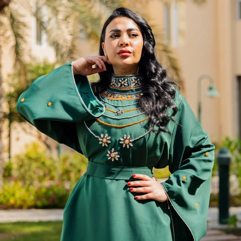 Women's Elegant Beaded Closed Abaya - Festive Occasions, Formal Wear