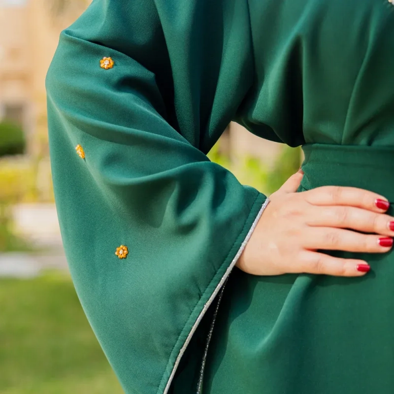 Women's Elegant Beaded Closed Abaya - Festive Occasions, Formal Wear