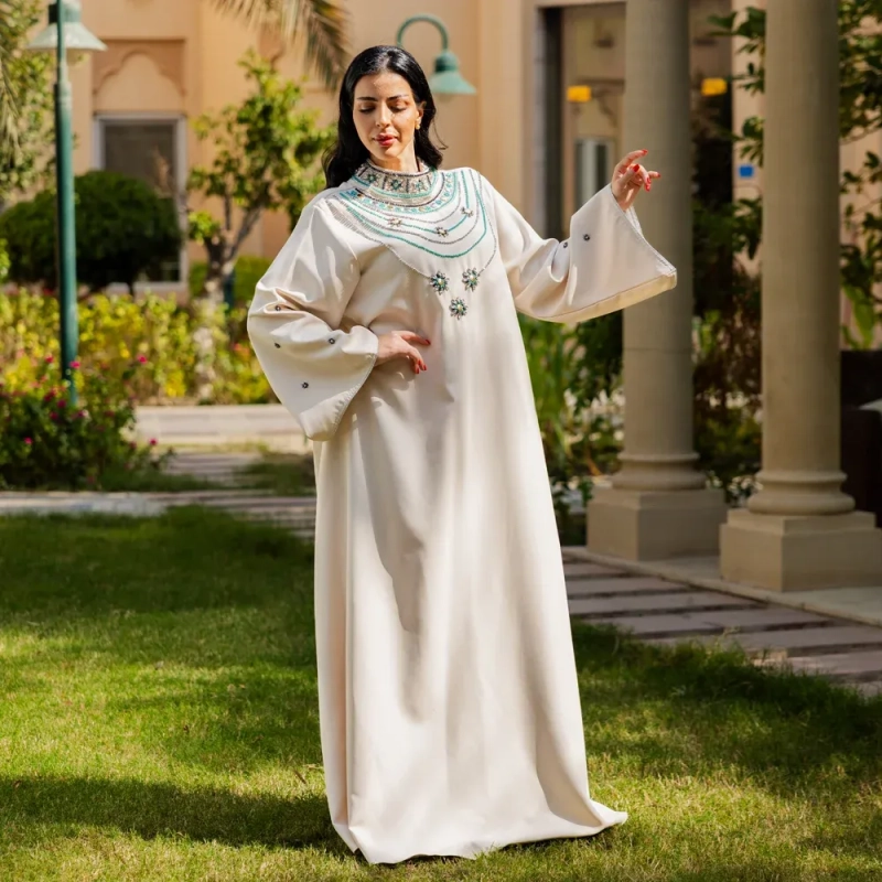 Women's Elegant Beaded Closed Abaya - Festive Occasions, Formal Wear