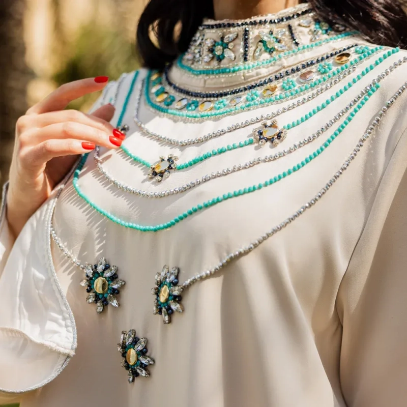 Women's Elegant Beaded Closed Abaya - Festive Occasions, Formal Wear