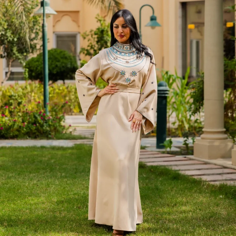 Women's Elegant Beaded Closed Abaya - Festive Occasions, Formal Wear