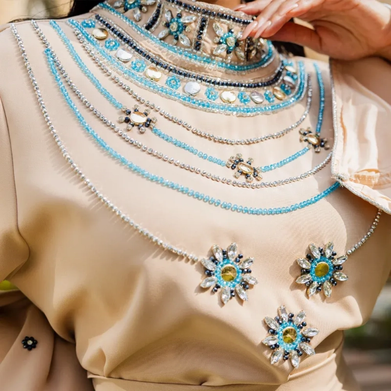 Women's Elegant Beaded Closed Abaya - Festive Occasions, Formal Wear