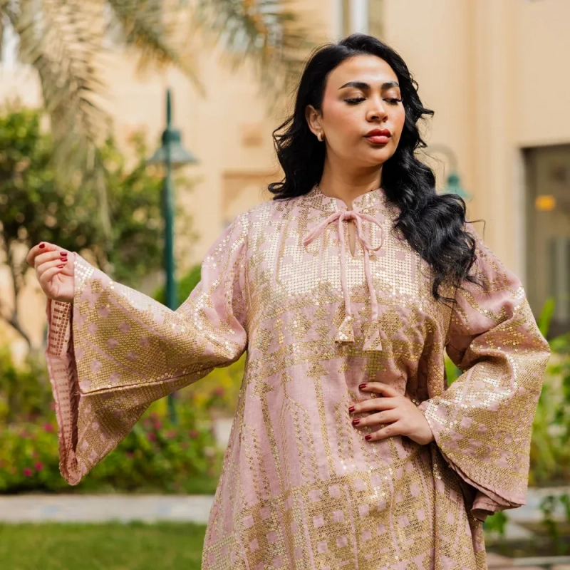 Women's Elegant Regular-Fit Sequined Abaya Dress - Garangao, Festive Outings