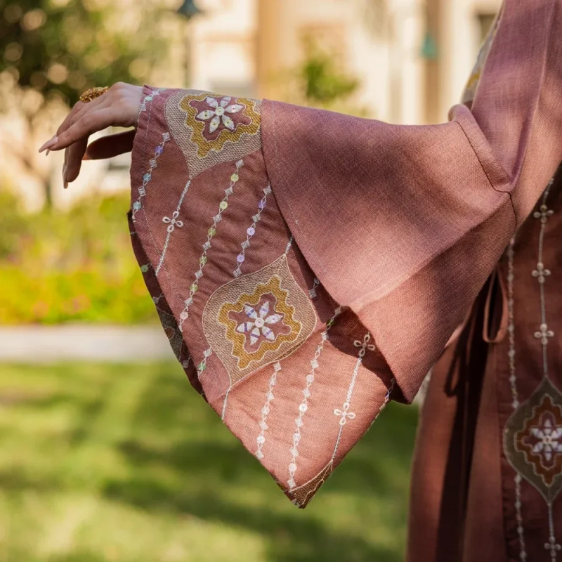 Women's Elegant Regular-Fit Linen Caftan Dress - Garangao, Elegant Gatherings - Dusty Rose &amp; Patterns