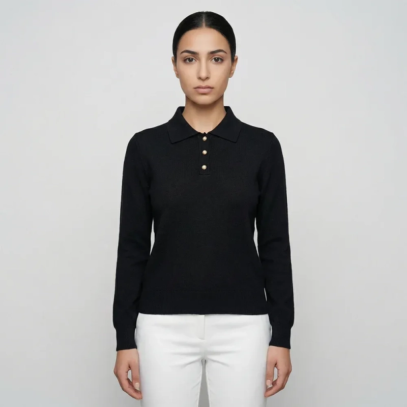 Cozy Women&rsquo;s Knitwear Top With Long Sleeves And Collar Detail