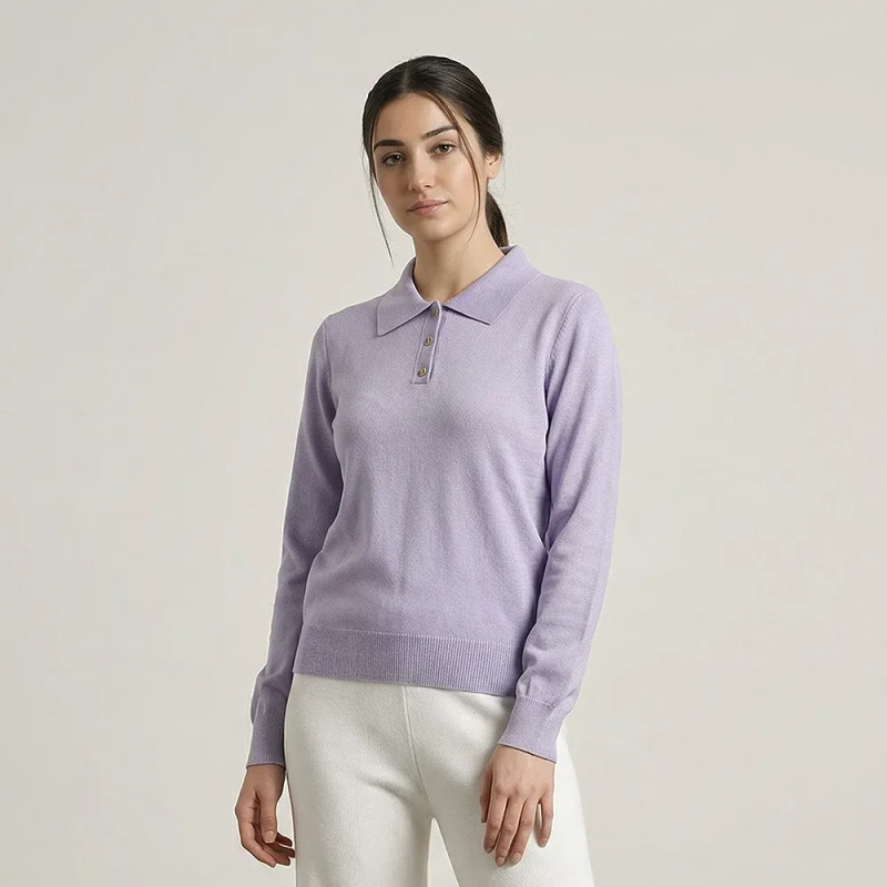 Cozy Women&rsquo;s Knitwear Top With Long Sleeves And Collar Detail