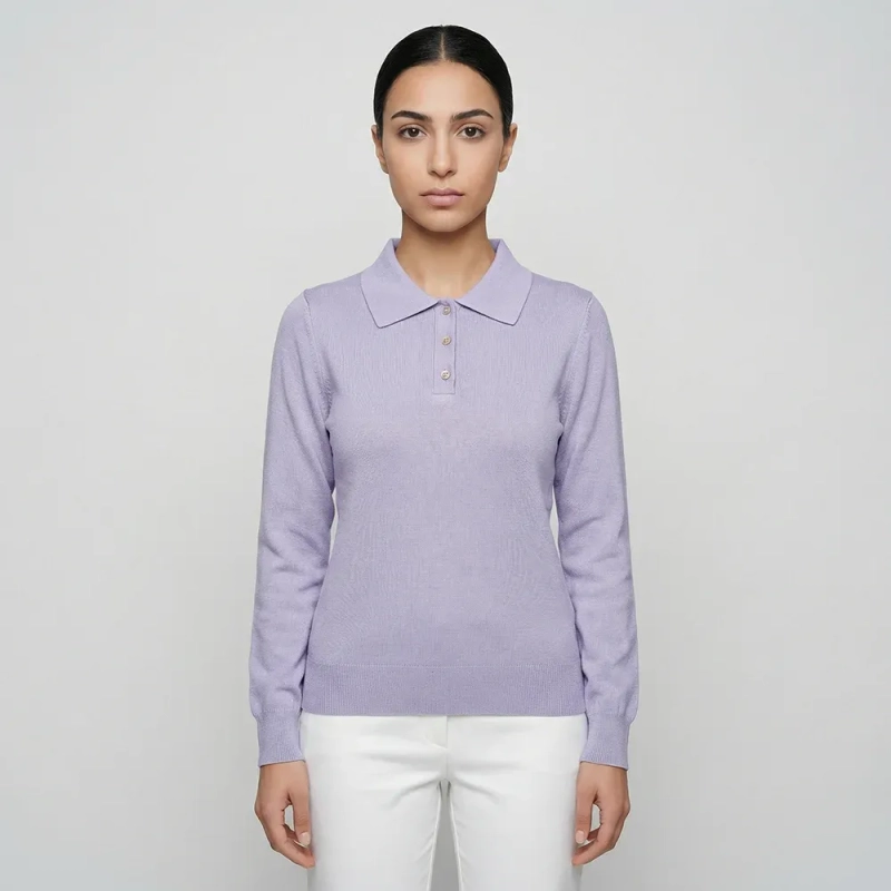 Cozy Women&rsquo;s Knitwear Top With Long Sleeves And Collar Detail