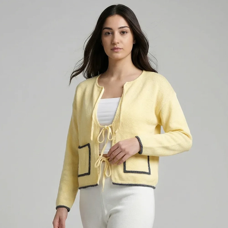 Women&rsquo;s Modern  Knitwear Cardigan With Cozy Design, Contrast Details, And Practical Pockets