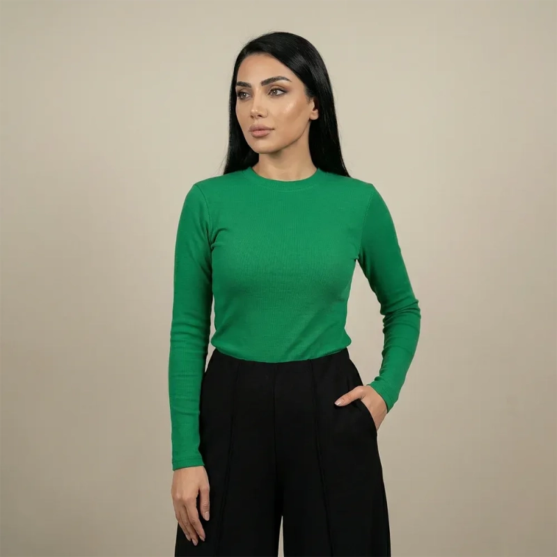 توب سادة ضيق بأكمام طويلة &ndash; نسائي &ndash; تصميم أنيق وبسيط وأساسي للاستخدام اليومي