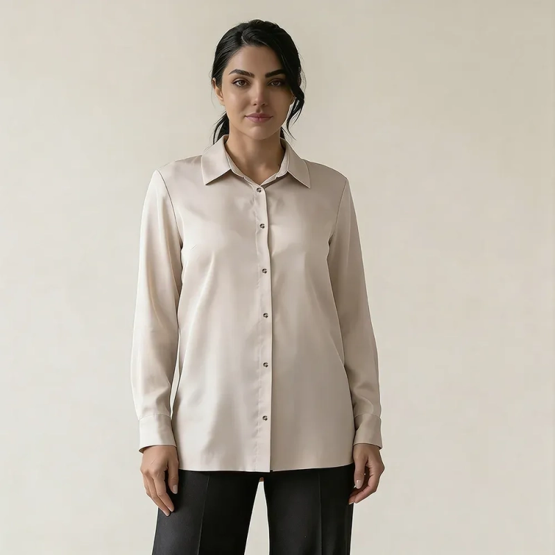 Women&rsquo;s  Satin Button-Down Shirt &ndash; Luxe Daily Wear &ndash; Modern Oversized Fit