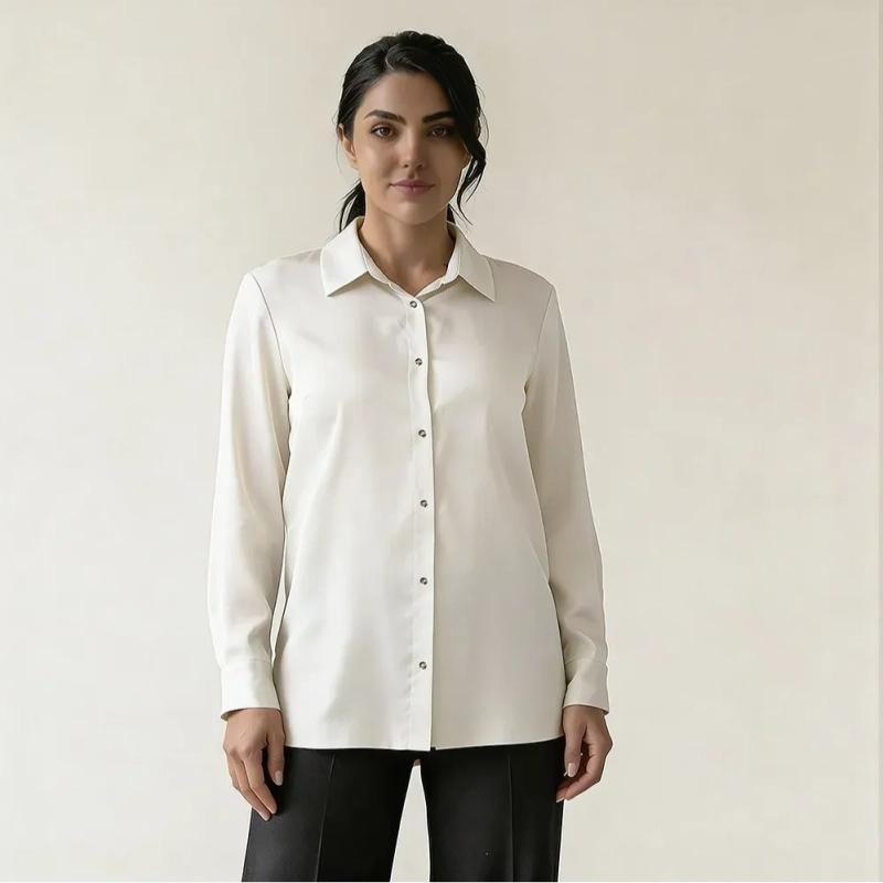 Women&rsquo;s  Satin Button-Down Shirt &ndash; Luxe Daily Wear &ndash; Modern Oversized Fit