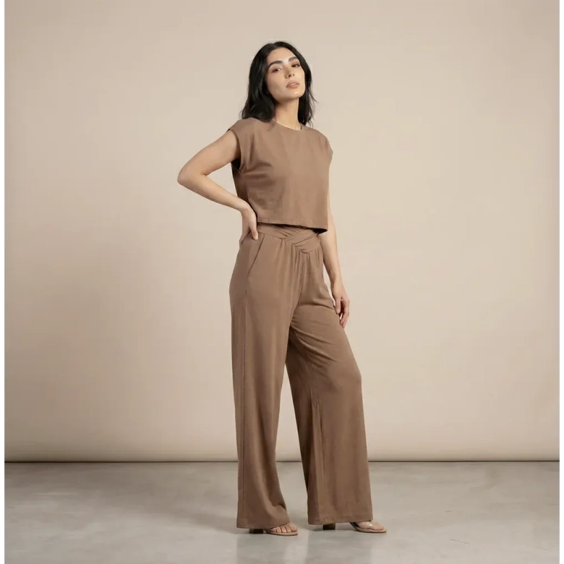 Women&rsquo;s Top and Pants Set with Draped Waist &ndash; Modern Evening Wear