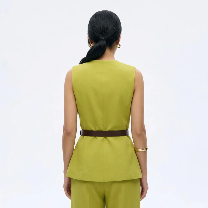 Women&rsquo;s Sleeveless Vest Top With Waist Belt And Front Buttons &ndash;  Elegant Smart-Casual Look