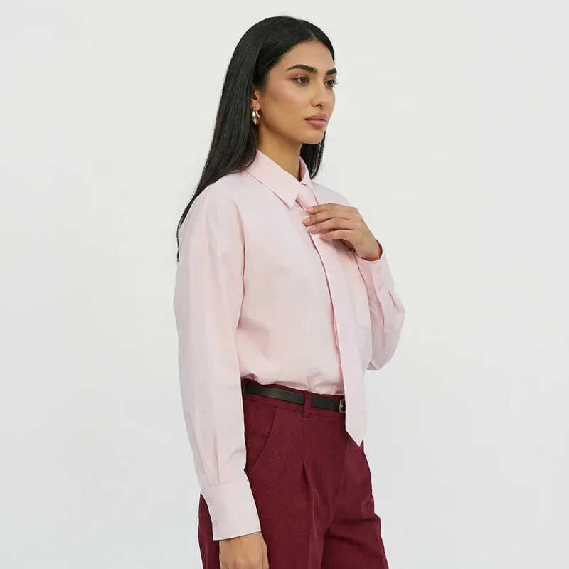 Women&rsquo;s Minimalist Long Sleeve Blouse with Stitched Circular Sleeve Detail &ndash; Comfy Relaxed Fit Top &ndash; Timeless Daily Wear