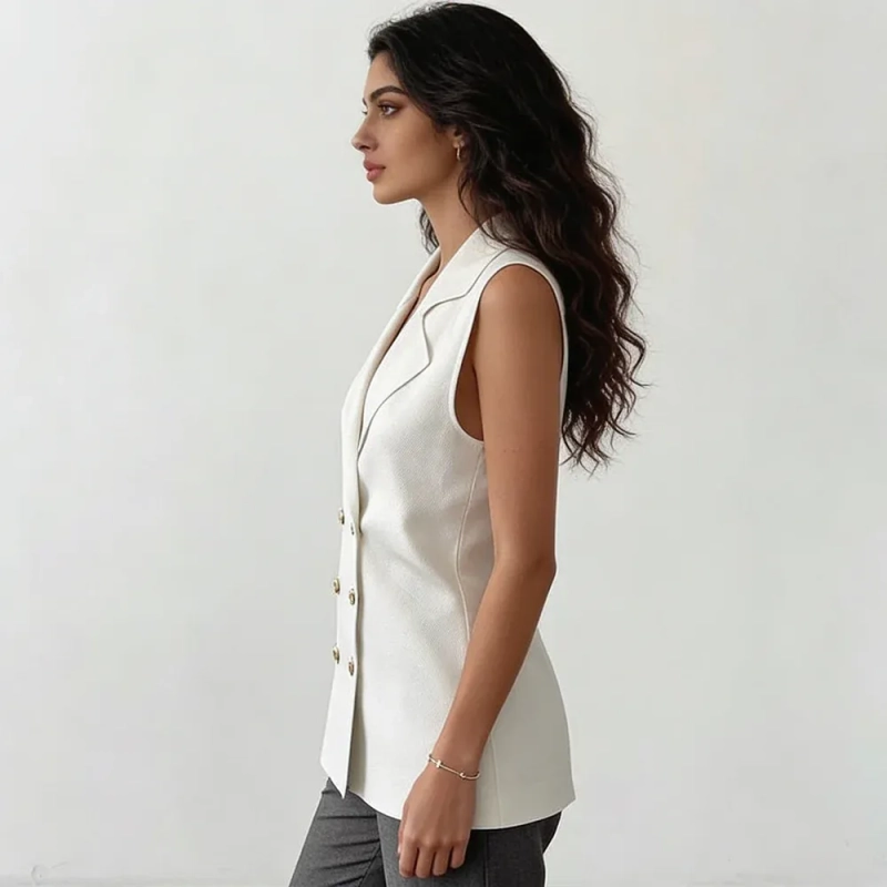 Women&rsquo;s  Classic Vest With Clean Design And Refined Finish, Ideal For Work, Office Chic, And Formal Occasions &ndash; Off-White