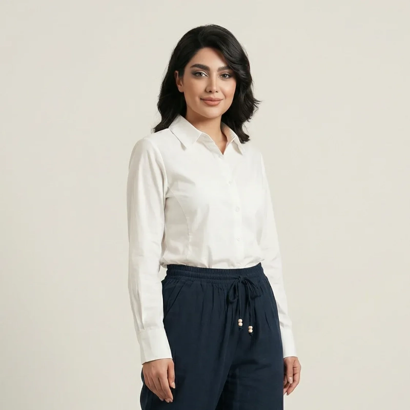 Women&rsquo;s Slim-Fit Easy Care Cotton Poplin Shirt For Formal And Smart-Casual Looks