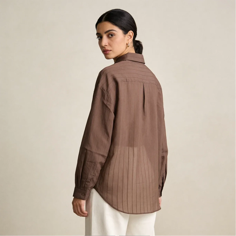 Women&rsquo;s Flowy Semi-Sheer Button-Down Shirt For Effortless Elegance And Smart-Casual Looks