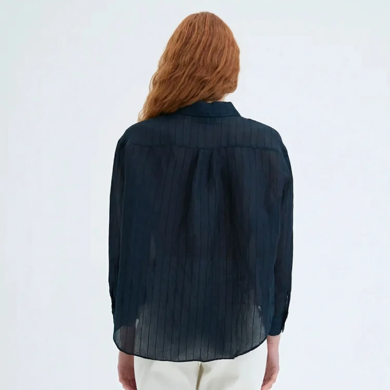 Women&rsquo;s Flowy Semi-Sheer Button-Down Shirt For Effortless Elegance And Smart-Casual Looks