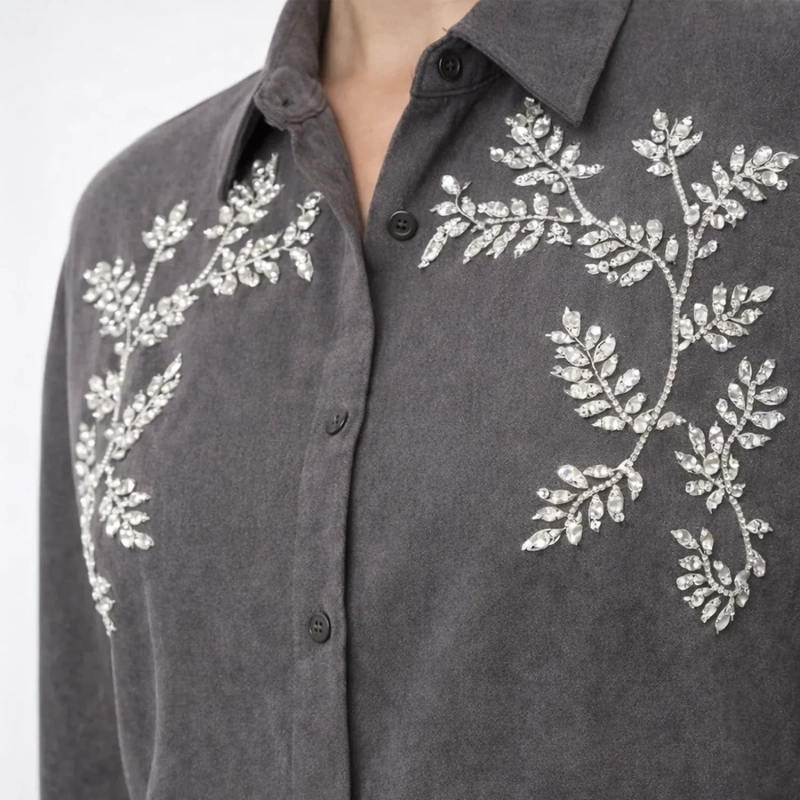 Women&rsquo;s Elegant Beaded Long Sleeve Shirt &ndash; Classy Shirt With Waist Belt