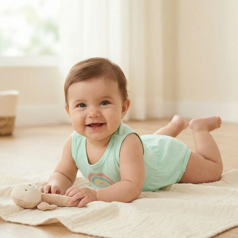 Baby Girls' Sleeveless Cotton Bodysuit &ndash; Shoulder &amp; Bottom Buttoning - Baby Green
