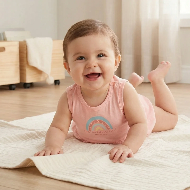 Baby Girls' Sleeveless Cotton Bodysuit &ndash; Shoulder &amp; Bottom Buttoning - Baby Pink