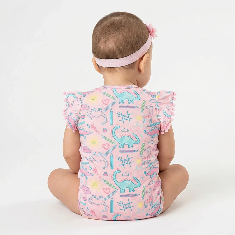Tip Top Newborn Bodysuit Dinosaurs &ndash; Light Pink