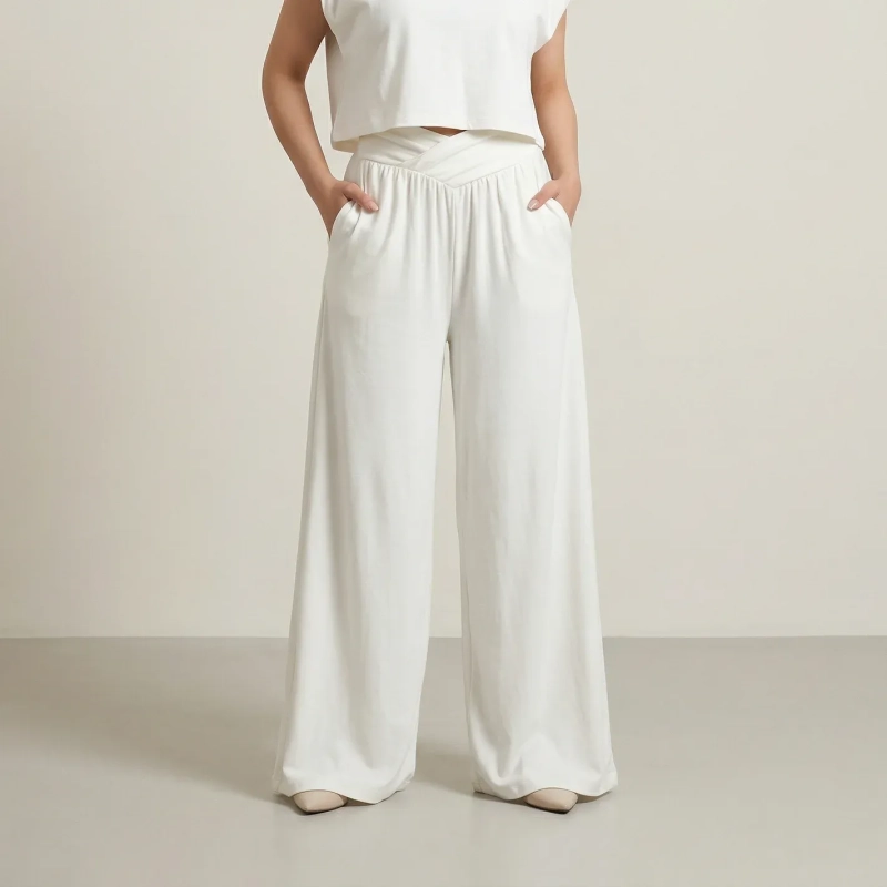 Women&rsquo;s Top and Pants Set with Draped Waist &ndash; Modern Evening Wear