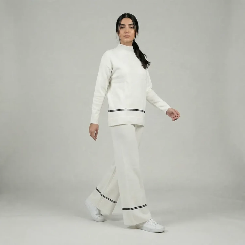 Stylish Women&rsquo;s High-Neck Knitwear Set With Soft Knit Material And Relaxed Fit