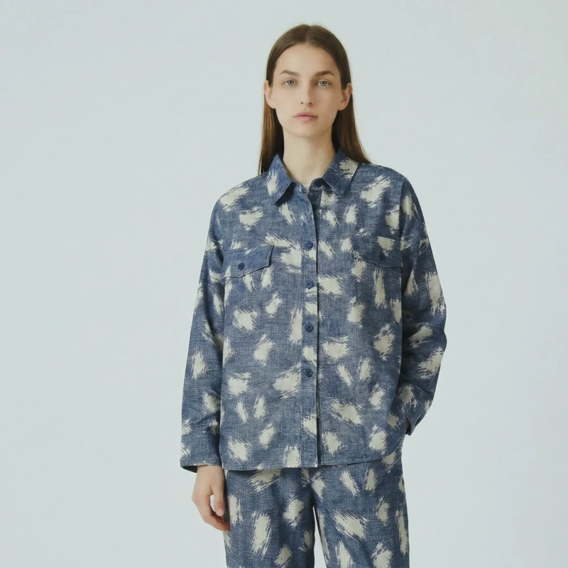 Trendy Women&rsquo;s Shirt With White Print &ndash; Blue With White Print