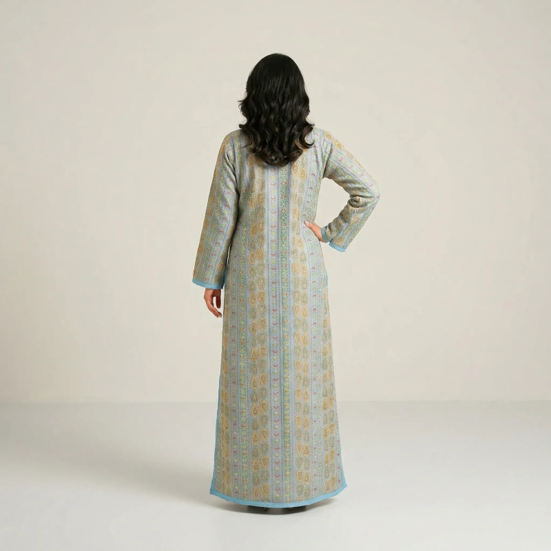 Women's Elegant Regular-Fit Open Kaftan with Belt - Paisley Embroidered Crepe, Festive/Daily Wear