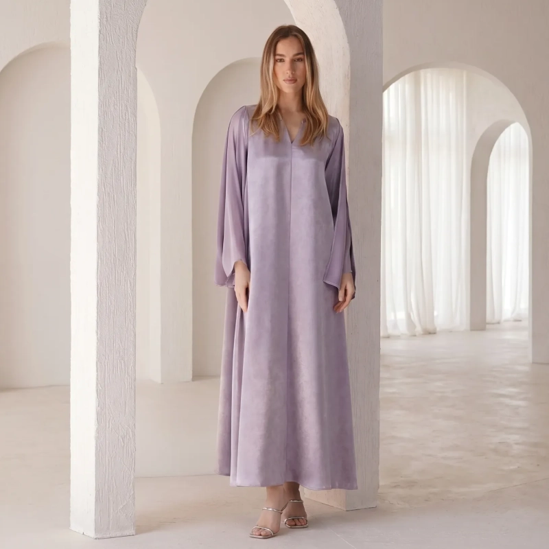 Women's Organza Sleeves Maxi Dress - Elegant Evening Wear -  Lavender