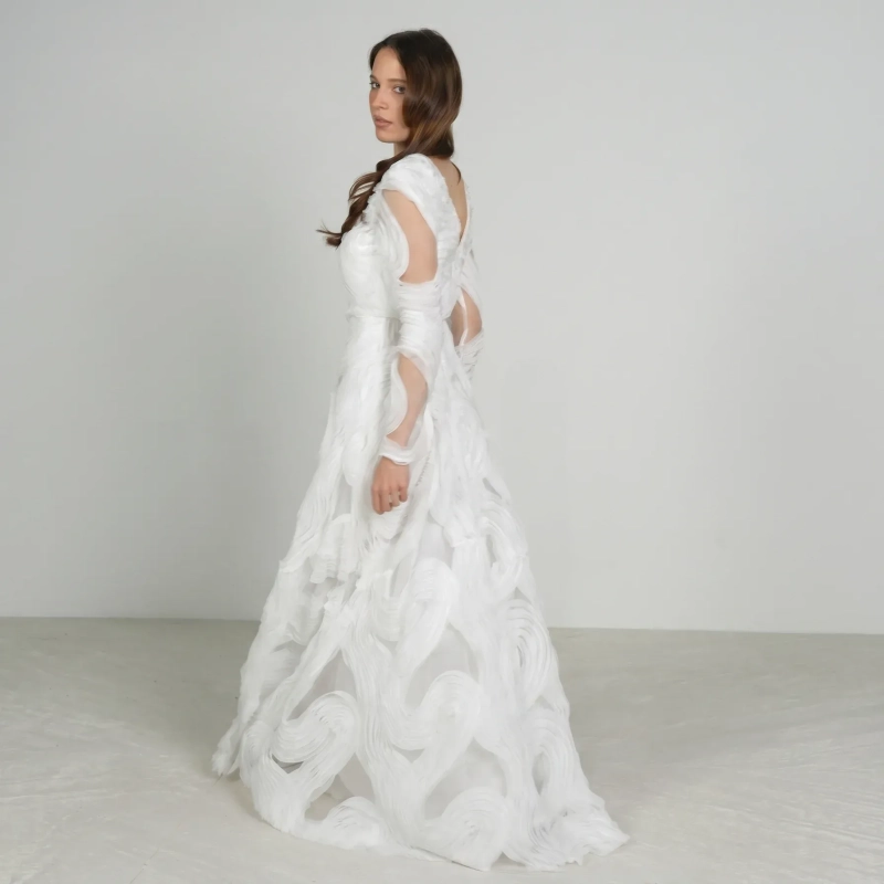 Women's Lace Elegant Maxi Dress - Timeless Purity &amp; Bridal-Inspired Evening Wear - White