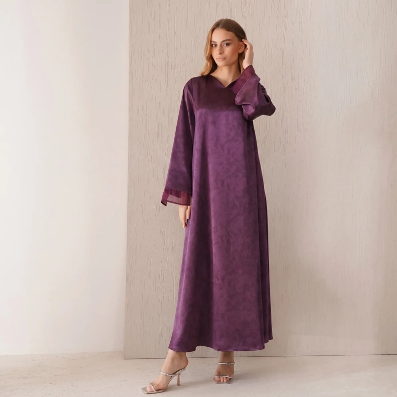 Women's Printed Flowing Maxi Dress - Elegant Majestic Evening Wear - Purple