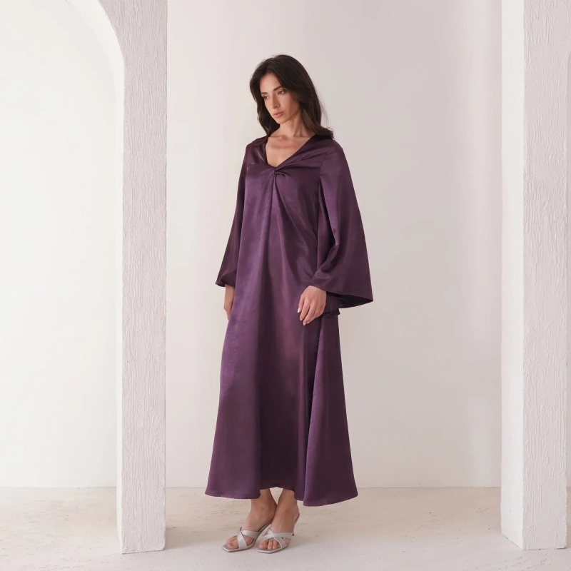 Women's Knot Detailing Maxi Dress - Elegant Evening Wear - Purple