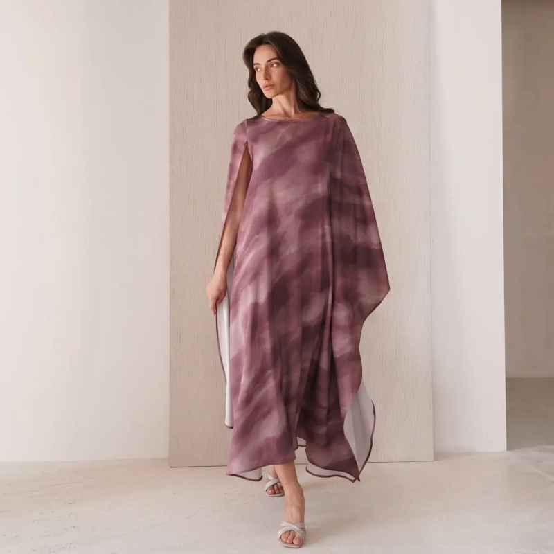 Women's Asymmetric Flowing Maxi Dress - Elegant Evening Wear - Pink