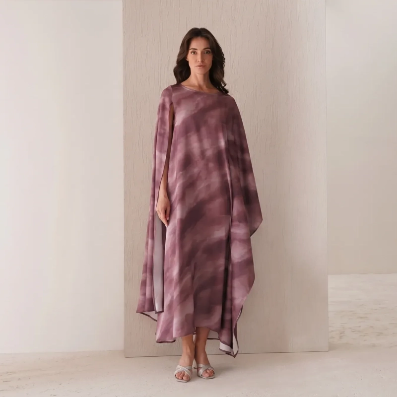 Women's Asymmetric Flowing Maxi Dress - Elegant Evening Wear - Pink