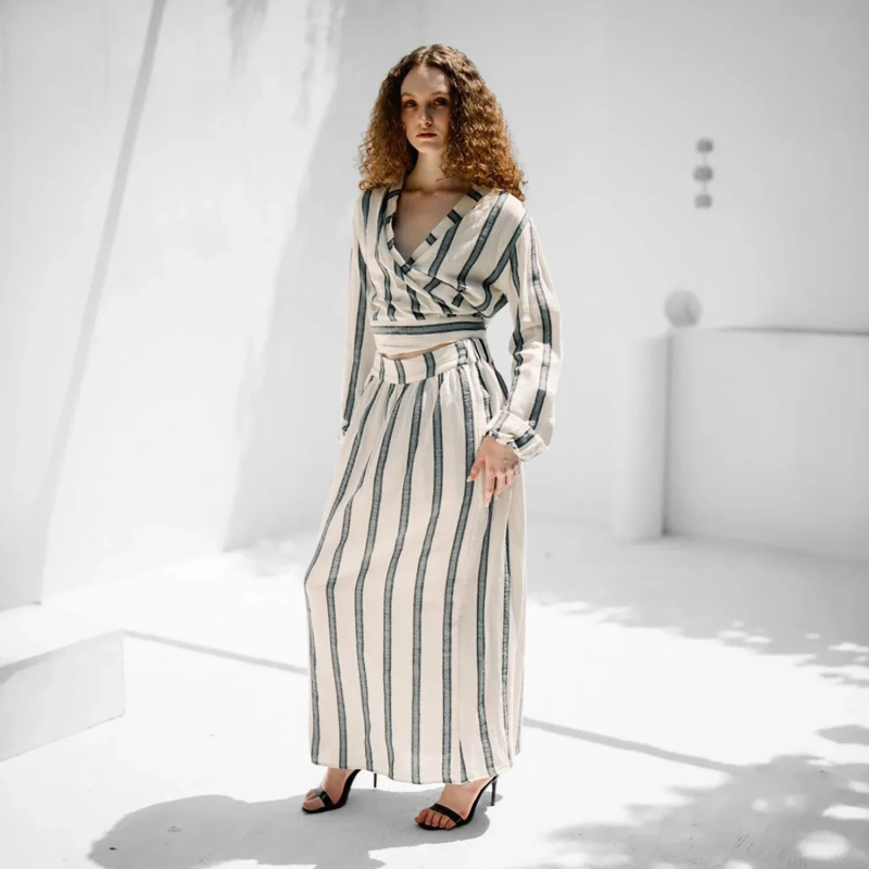 Women's Regular 2-Piece Set - Elegant Brunch &amp; Vacation Style - Indigo Blue
