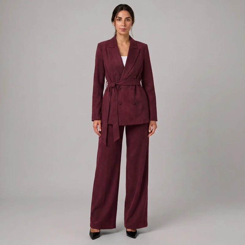 Women's Regular 2-Piece Set - Professional Workwear &amp; Formal Evening Styling - Burgundy