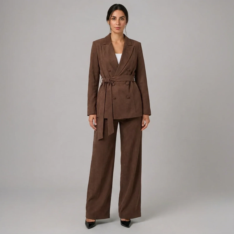Women's Regular 2-Piece Set - Professional Workwear &amp; Formal Evening Styling - Dark Brown