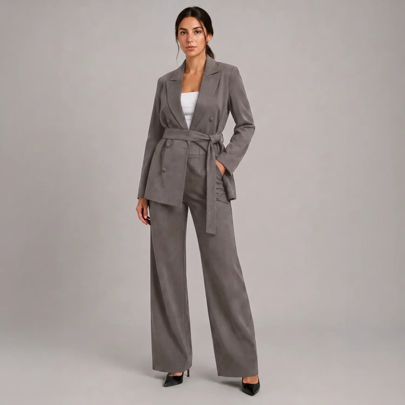 Women's Regular 2-Piece Set - Professional Workwear &amp; Formal Evening Styling - Light Brown