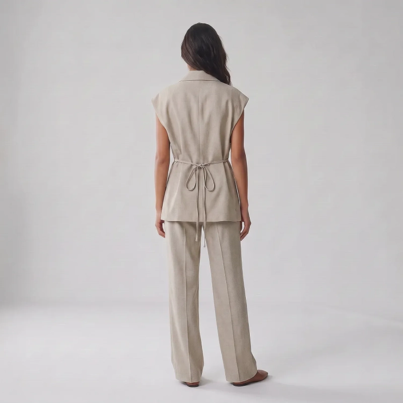 Women's Regular 2-Piece Set - Tailored Office &amp; Elevated Travel Wear - Beige